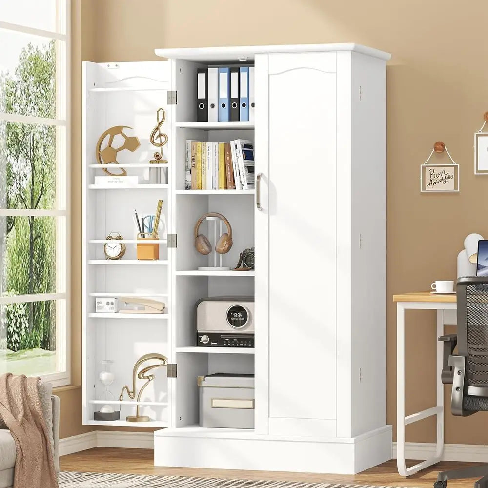 White Freestanding Kitchen Pantry Cabinet with Doors