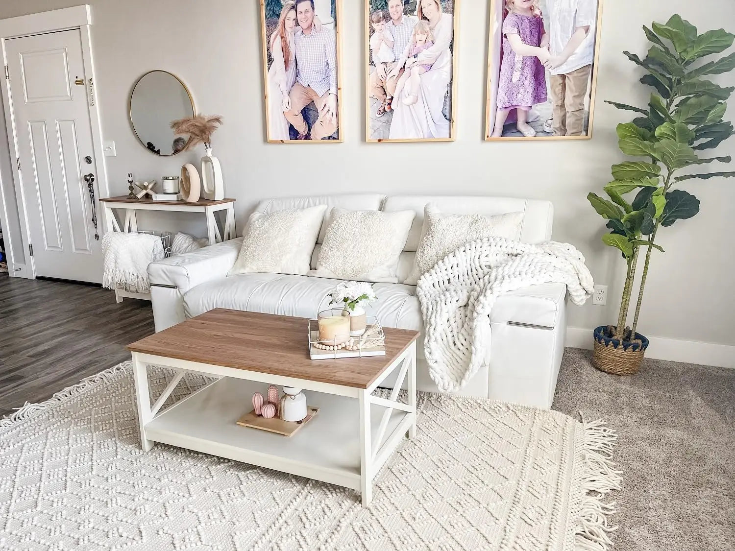 Farmhouse Coffee Table for Living Room, White