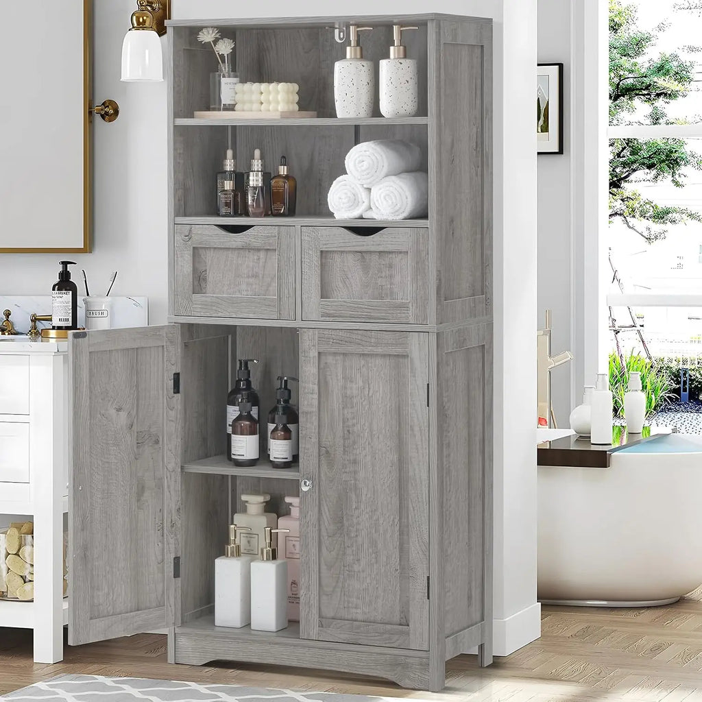 Tall Storage Cabinet with 2 Drawers, Adjustable