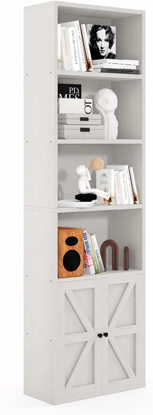 6-Tier 71" Wooden Bookshelf with Doors, Modern