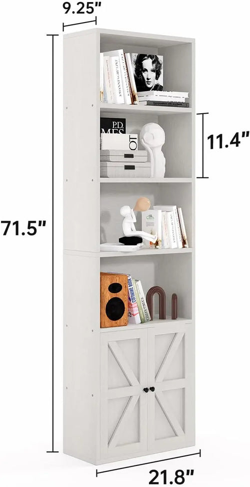 6-Tier 71" Wooden Bookshelf with Doors, Modern