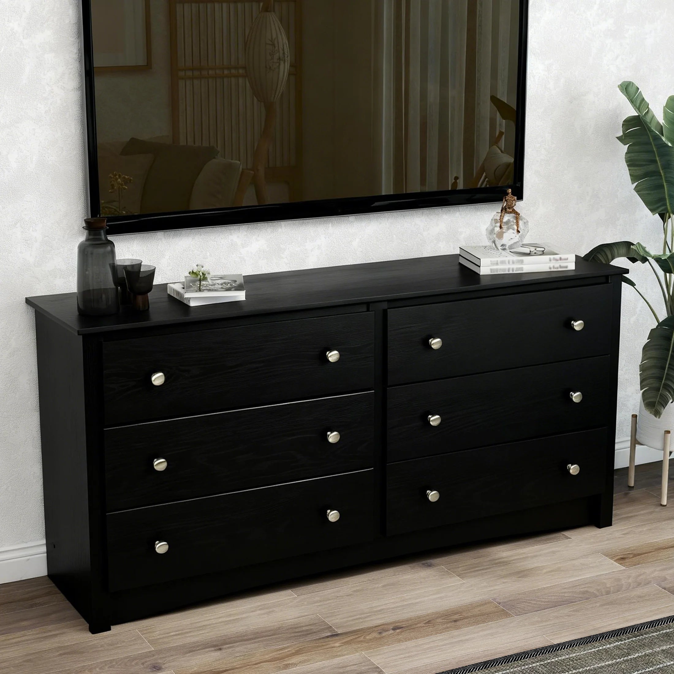 JHK 59IN Wood 6 Dresser Drawers Cabinet