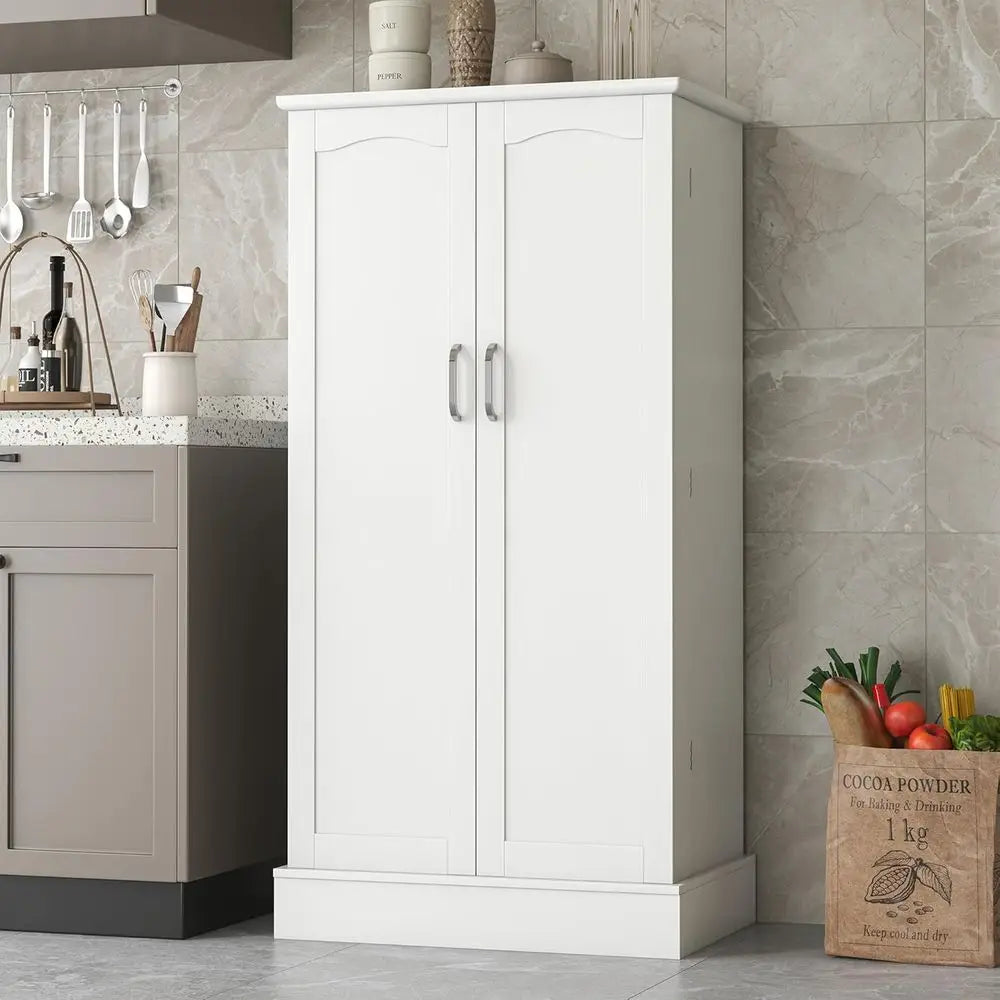 White Freestanding Kitchen Pantry Cabinet with Doors